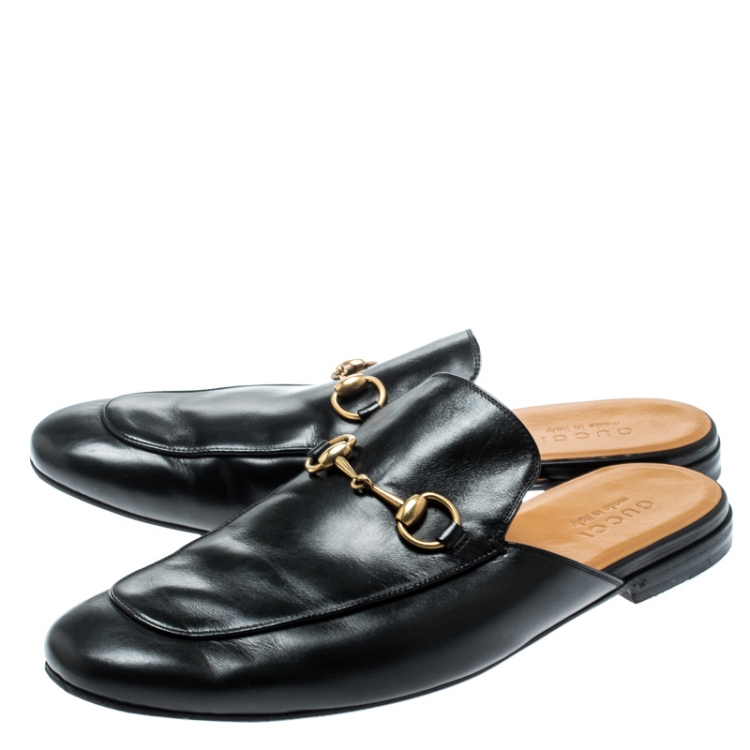 Pre Owned Gucci Black Leather Princetown Mules Loafers Size 44