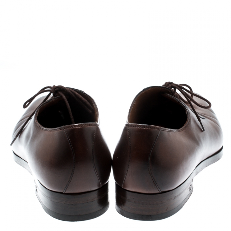 Pre Owned Gucci Brown Leather Lace Up Oxfords Size 44.5