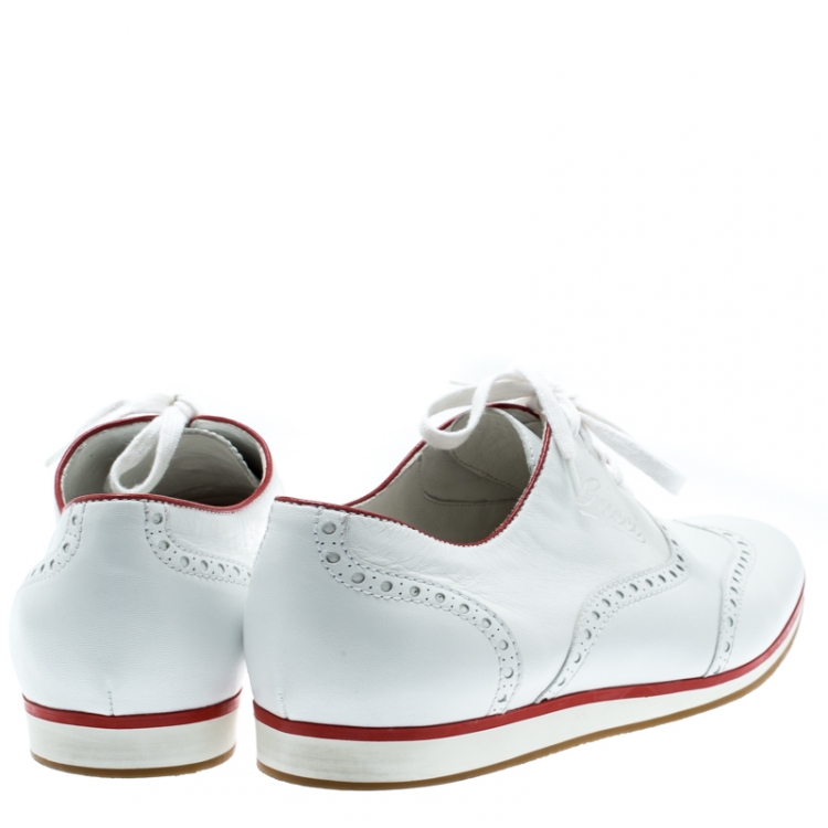 Pre Owned Gucci White Brogue Leather Lace Up Sneakers Size 41.5