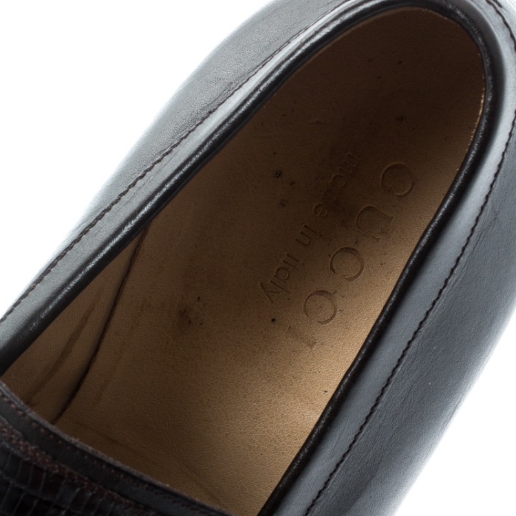 Pre Owned Gucci Brown Leather And Lizard Leather Loafers Size 41
