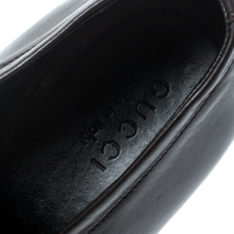 Pre Owned Gucci Dark Brown Leather Loafers Size 42.5