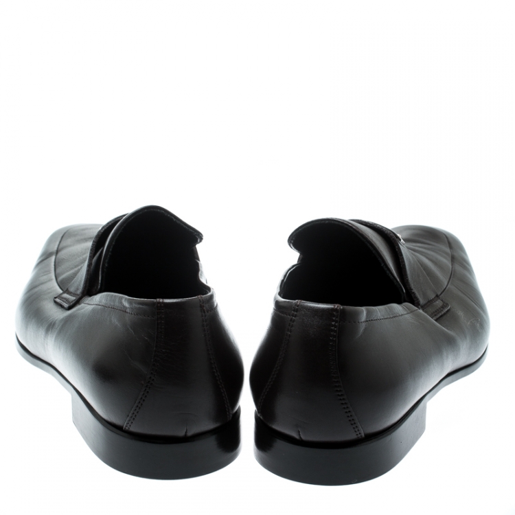 Pre Owned Gucci Dark Brown Leather Loafers Size 42.5
