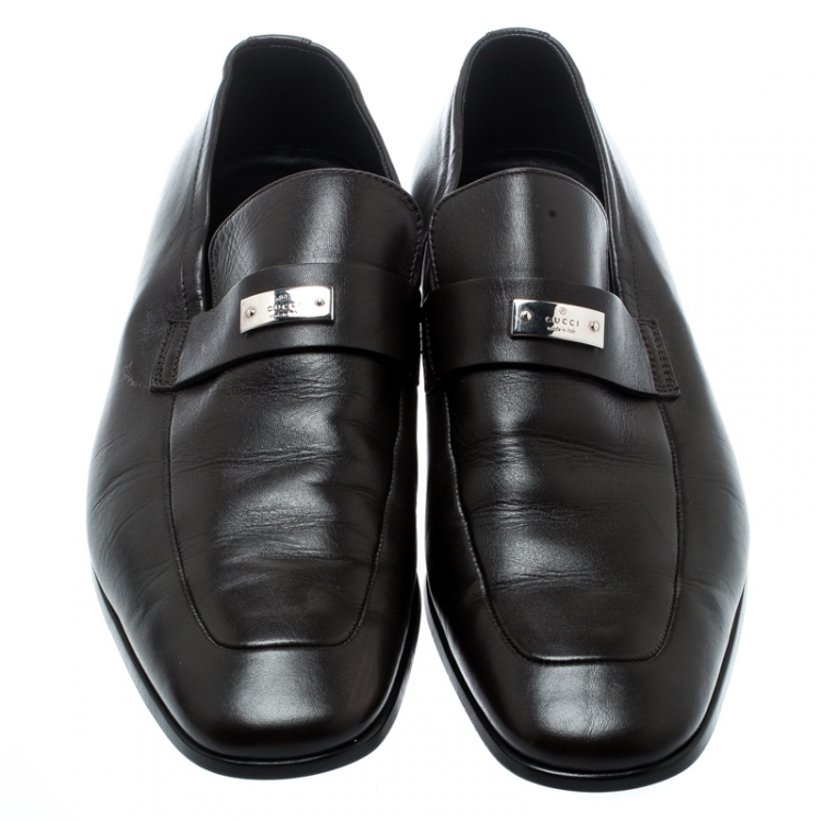 Pre Owned Gucci Dark Brown Leather Loafers Size 42.5