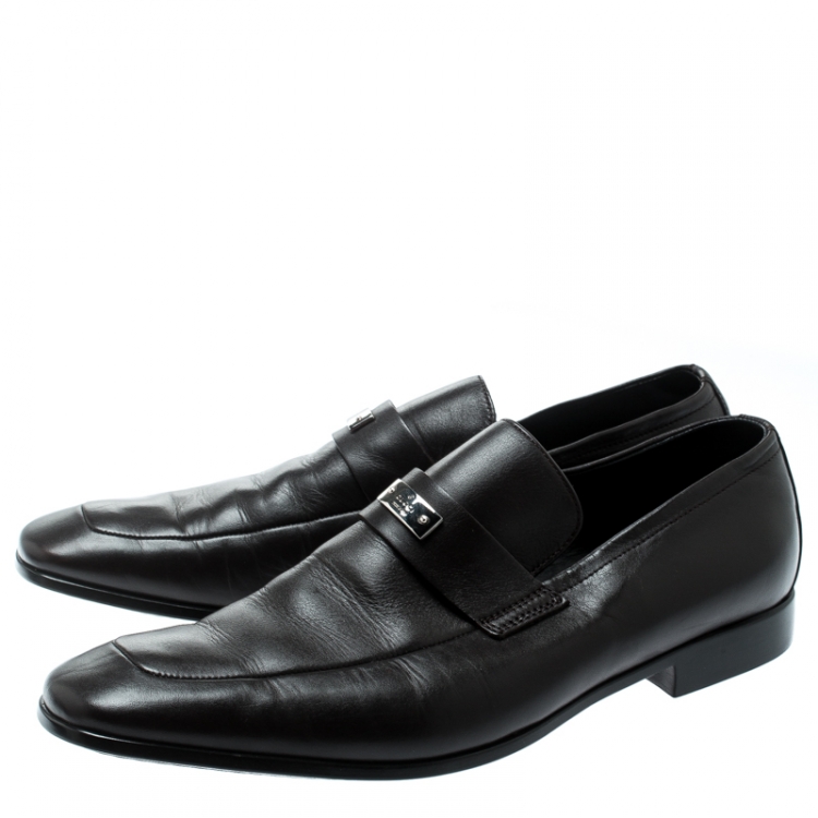 Pre Owned Gucci Dark Brown Leather Loafers Size 42.5