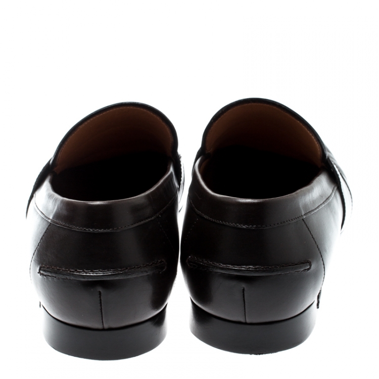 Pre Owned Gucci Brown Leather Web Detail Loafers Size 44