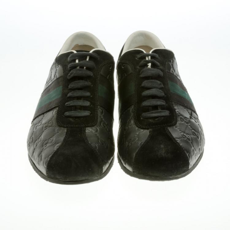 Pre Owned Gucci Black Guccissima Leather Web Detail Sneakers Size 43