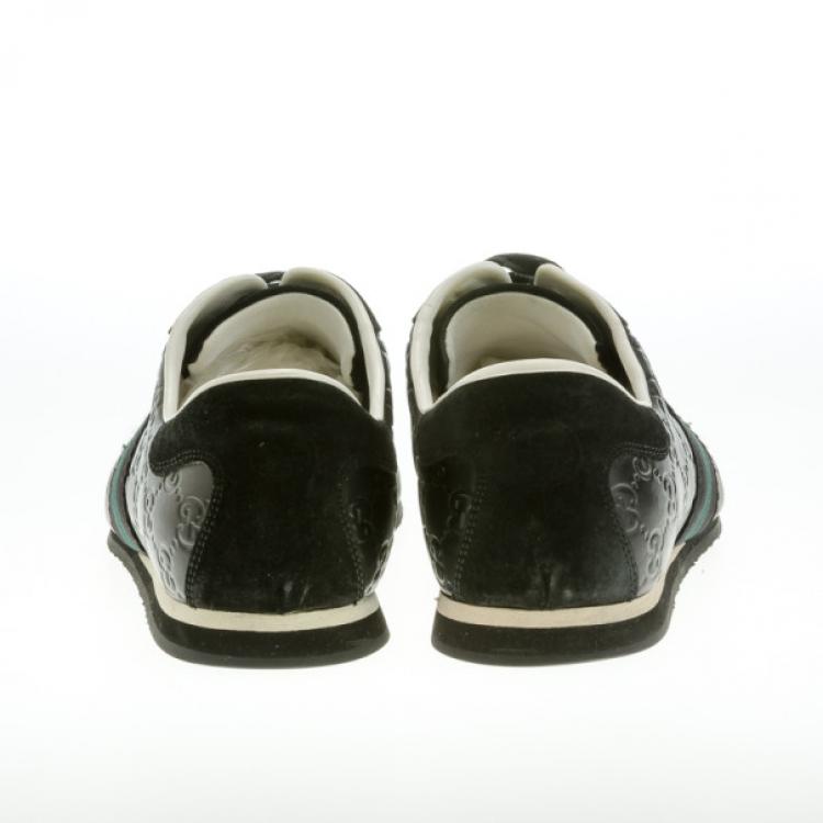 Pre Owned Gucci Black Guccissima Leather Web Detail Sneakers Size 43