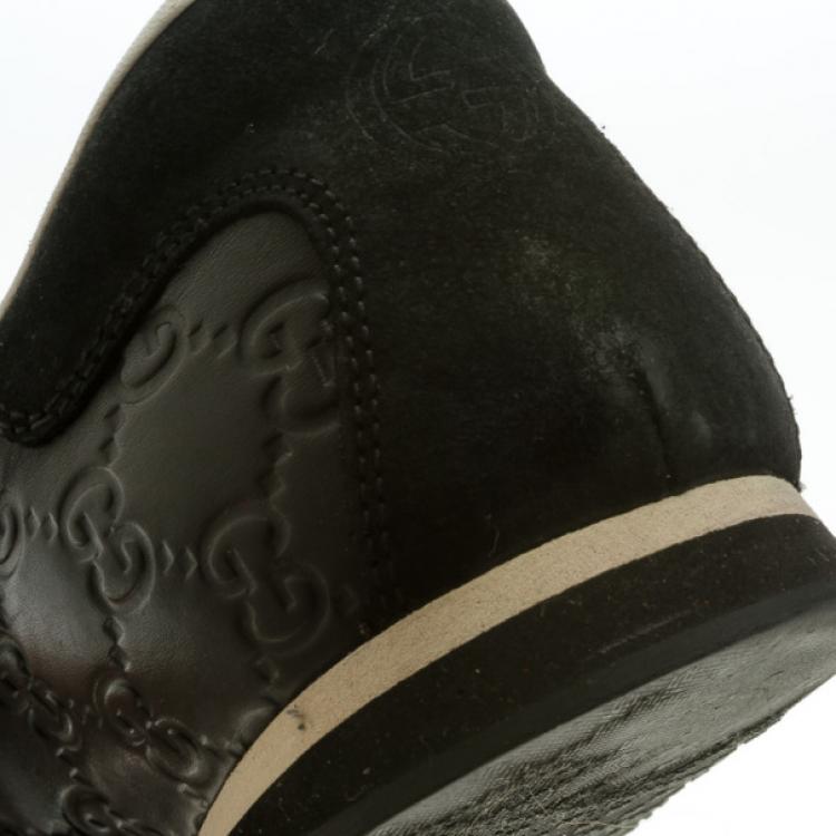 Pre Owned Gucci Black Guccissima Leather Web Detail Sneakers Size 43