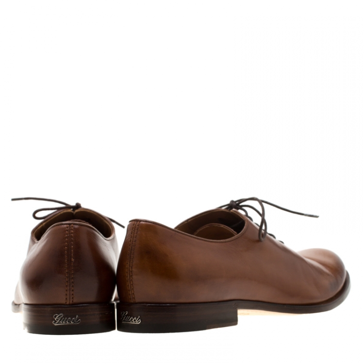 Pre Owned Gucci Brown Leather Lace Up Oxford Size 44.5