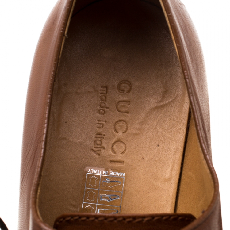 Pre Owned Gucci Brown Leather Lace Up Oxford Size 44.5