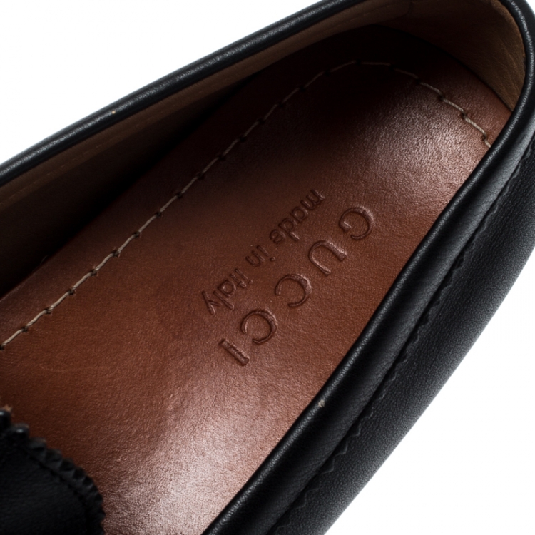 Pre Owned Gucci Black Leather Web Trim Loafers Size 41