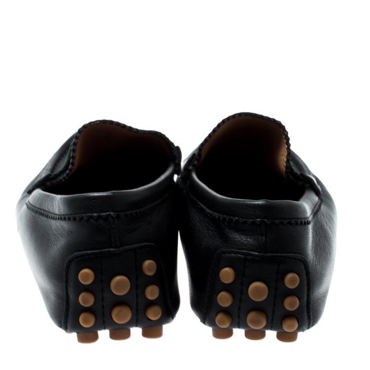 Pre Owned Gucci Black Leather Web Trim Loafers Size 41