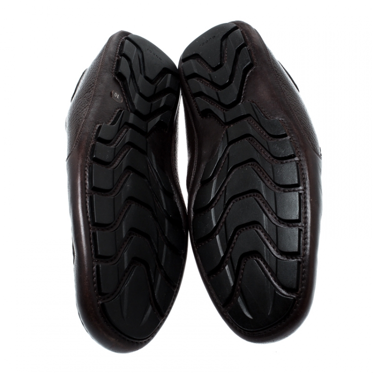 مملوكة مسبقًا Gucci Brown Leather Hysteria Crest Loafers Size 44