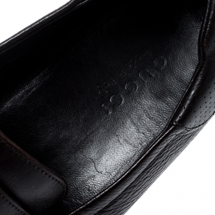 مملوكة مسبقًا Gucci Brown Leather Hysteria Crest Loafers Size 44