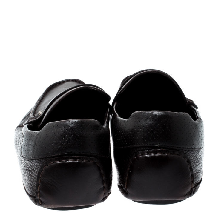 مملوكة مسبقًا Gucci Brown Leather Hysteria Crest Loafers Size 44