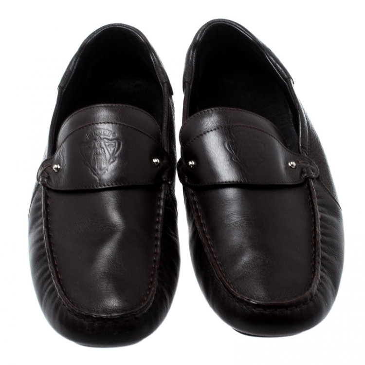 مملوكة مسبقًا Gucci Brown Leather Hysteria Crest Loafers Size 44