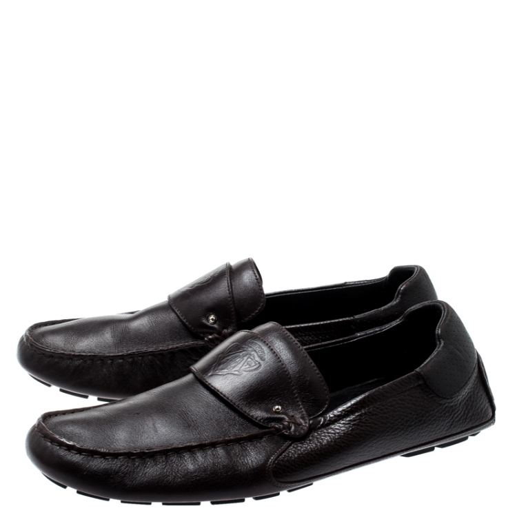 مملوكة مسبقًا Gucci Brown Leather Hysteria Crest Loafers Size 44