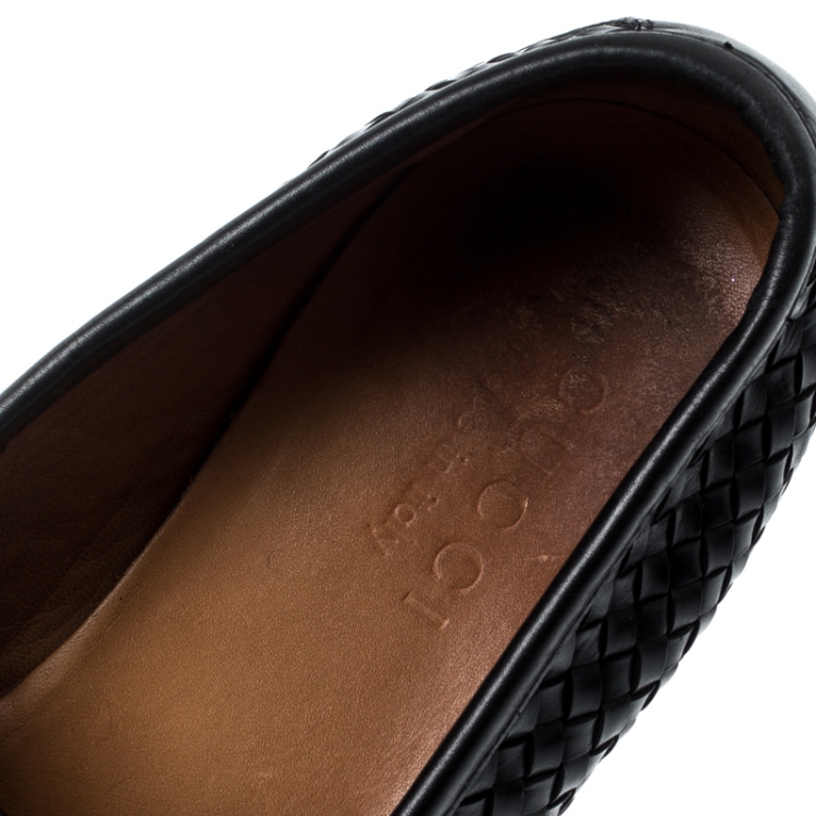 Pre Owned Gucci Black Woven Leather Hannover Horsebit Loafers Size 40