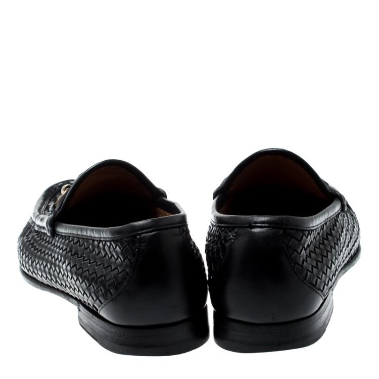 Pre Owned Gucci Black Woven Leather Hannover Horsebit Loafers Size 40