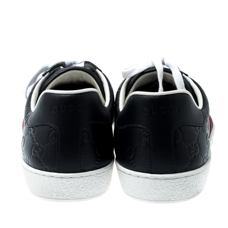 Pre Owned Gucci Blue Guccissima Leather Ace Low Top Sneakers Size 44