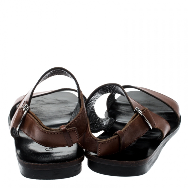 Pre Owned Gucci Brown Leather Ankle Strap Sandals Size 41