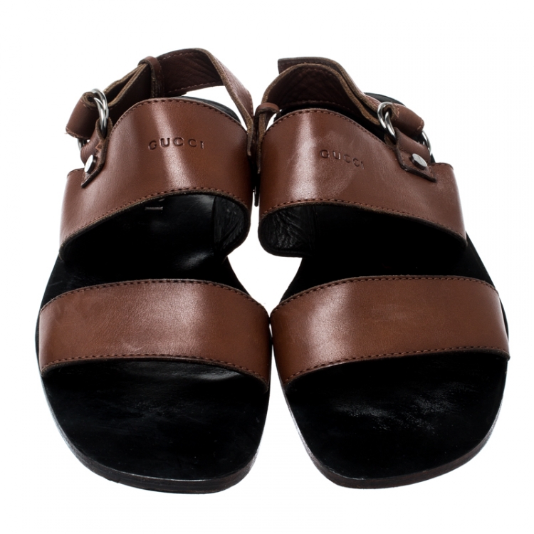 Pre Owned Gucci Brown Leather Ankle Strap Sandals Size 41
