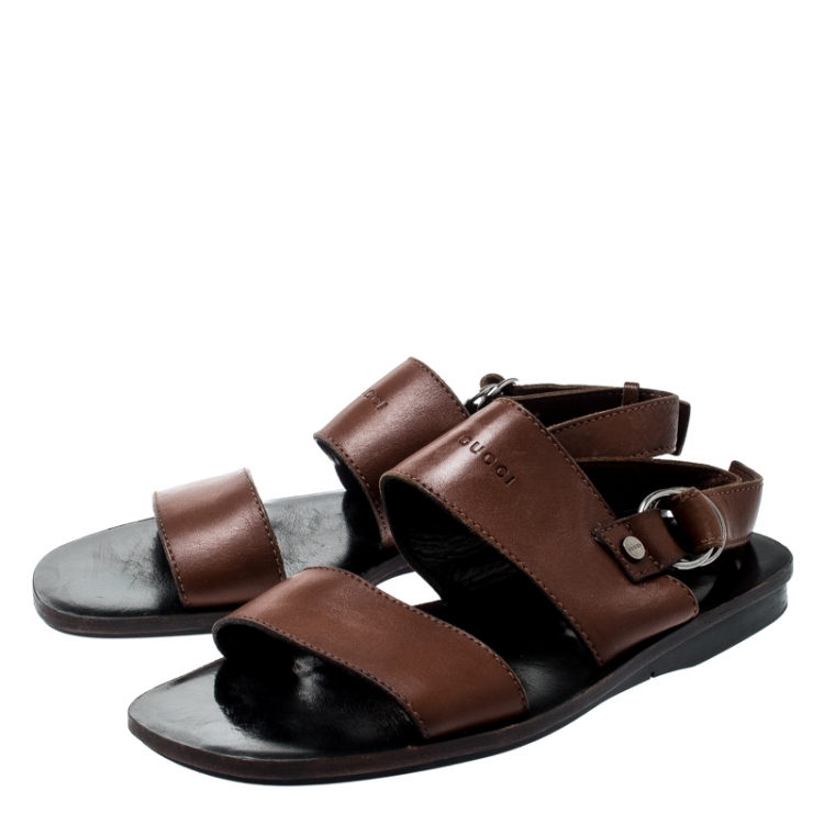 Pre Owned Gucci Brown Leather Ankle Strap Sandals Size 41