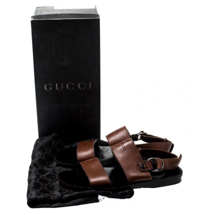 Pre Owned Gucci Brown Leather Ankle Strap Sandals Size 41