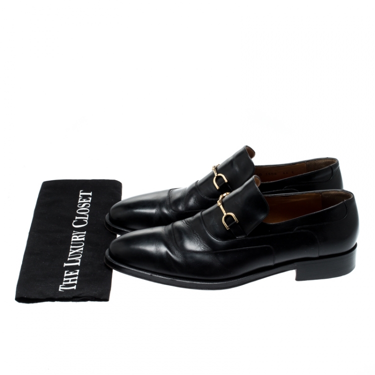 Pre Owned Gucci Black Leather Horsebit Loafers Size 44