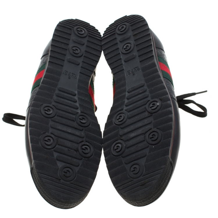 Pre Owned Gucci Black Micro Guccissima Leather Web Detail Lace Up Sneakers Size 43.5