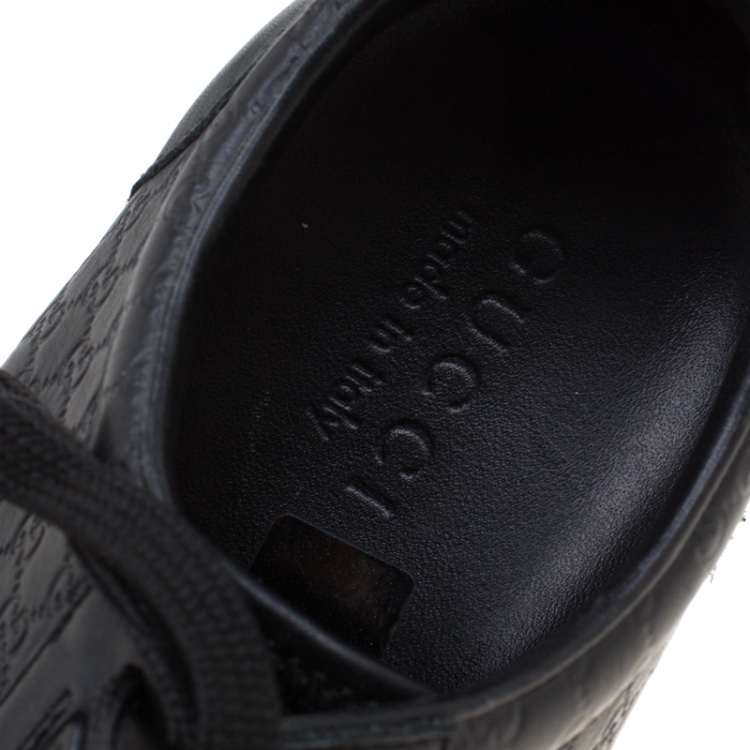 Pre Owned Gucci Black Micro Guccissima Leather Web Detail Lace Up Sneakers Size 43.5