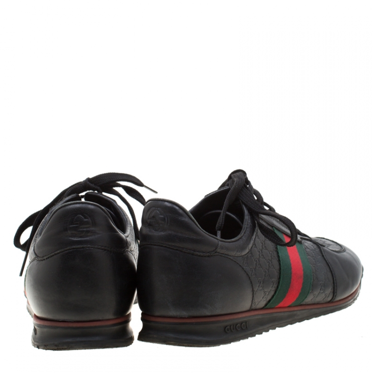 Pre Owned Gucci Black Micro Guccissima Leather Web Detail Lace Up Sneakers Size 43.5