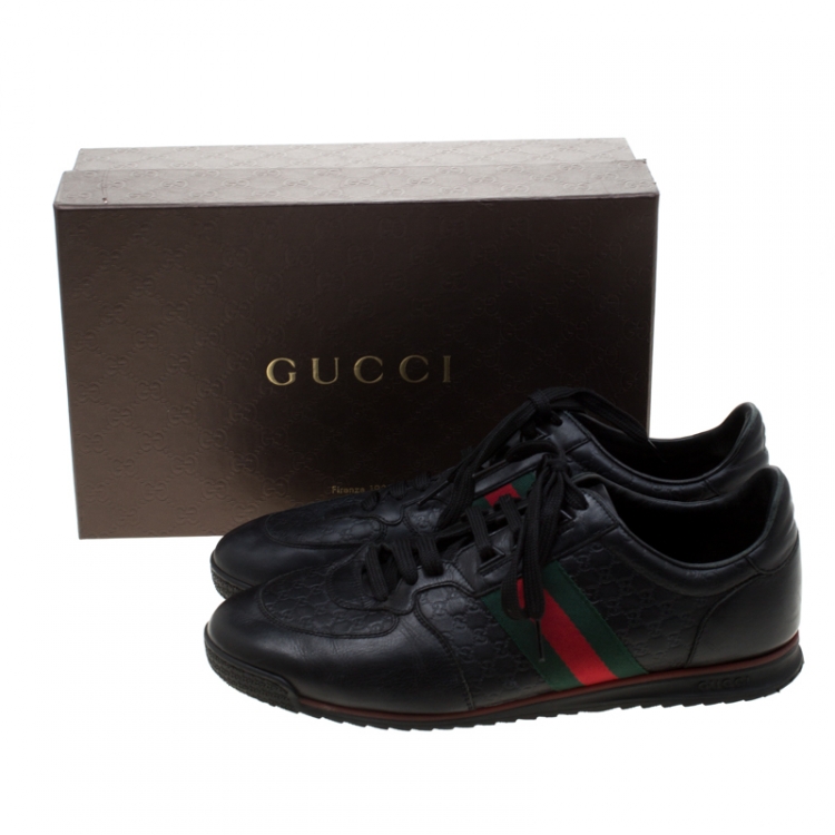 Pre Owned Gucci Black Micro Guccissima Leather Web Detail Lace Up Sneakers Size 43.5