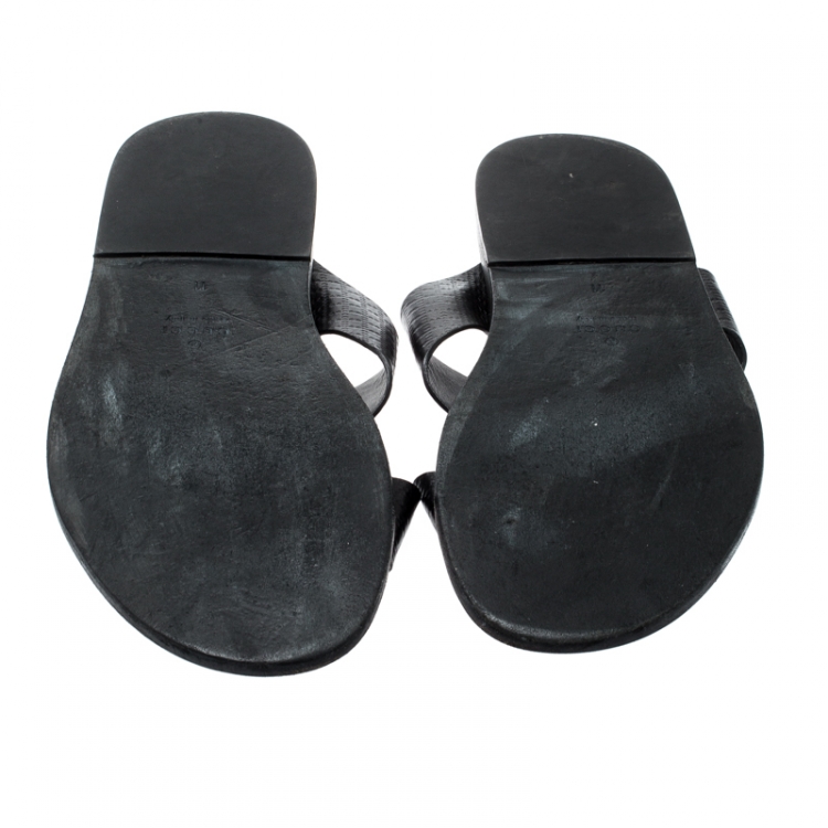 Pre Owned Gucci Black GG Diamante Leather Cross Strap Flat Slides Size 45