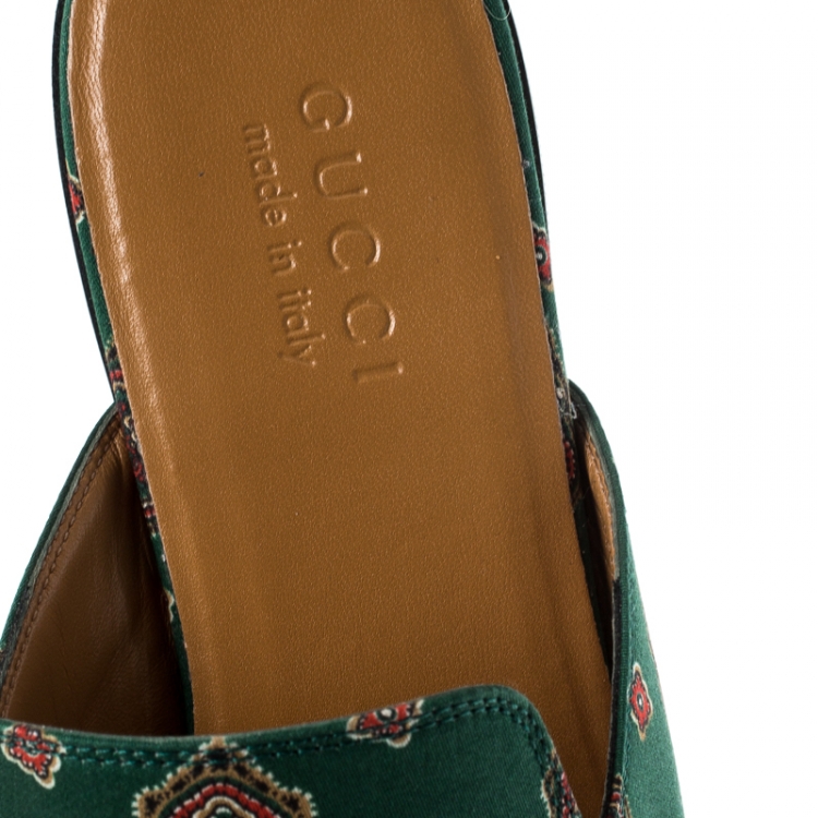 Pre Owned Gucci Green Printed Fabric Princetown Horsebit Mules Loafers Size 41
