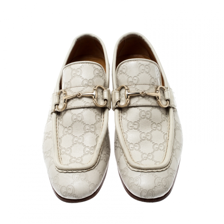 Pre Owned Gucci White Guccissima Leather Horsebit Loafers Size 41