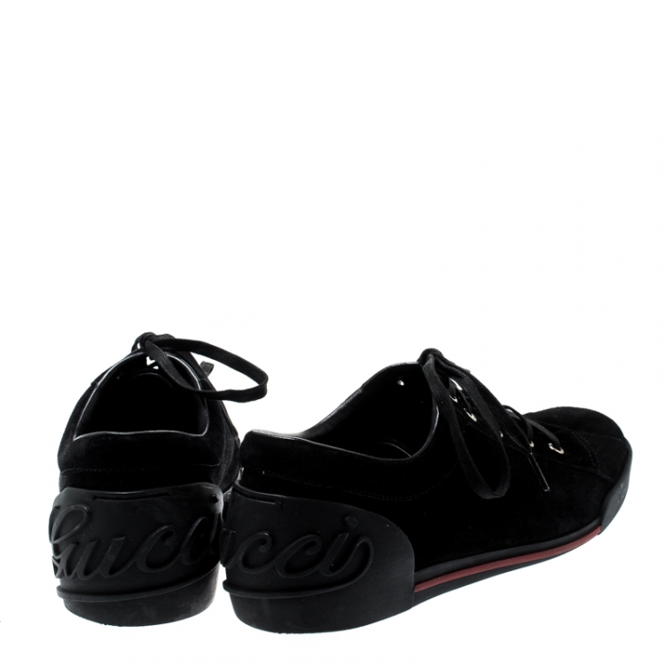 Pre Owned Gucci Black Suede Boulevard Script Logo Lace Up Sneakers Size 42