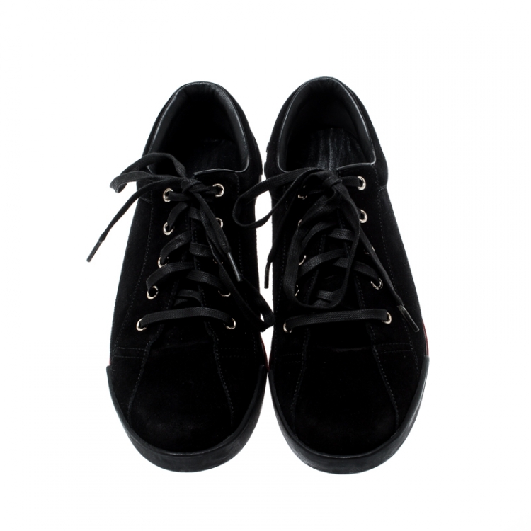 Pre Owned Gucci Black Suede Boulevard Script Logo Lace Up Sneakers Size 42