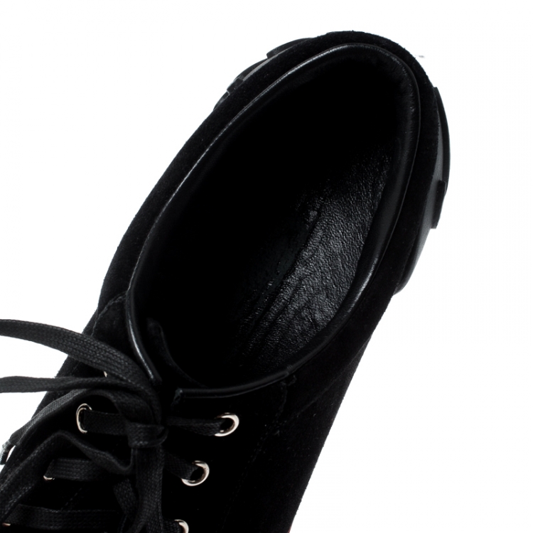 Pre Owned Gucci Black Suede Boulevard Script Logo Lace Up Sneakers Size 42