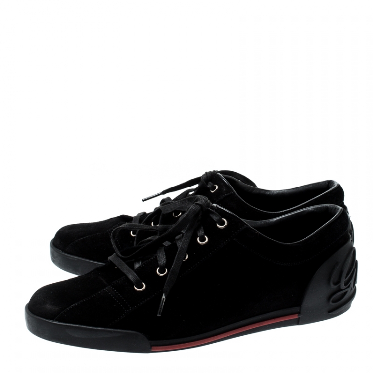 Pre Owned Gucci Black Suede Boulevard Script Logo Lace Up Sneakers Size 42