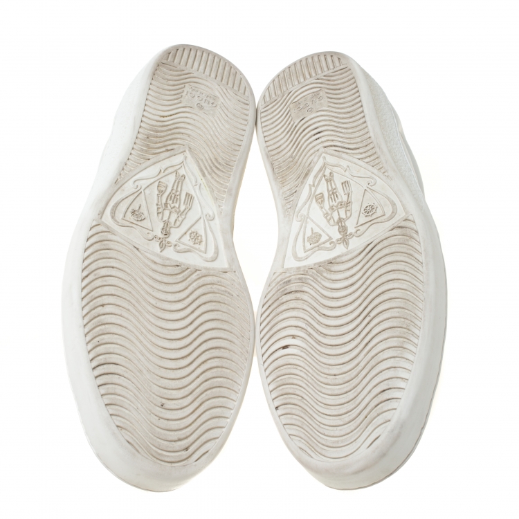 Pre Owned Gucci White Leather Ace Embroidered Bee Low Top Sneakers Size 43