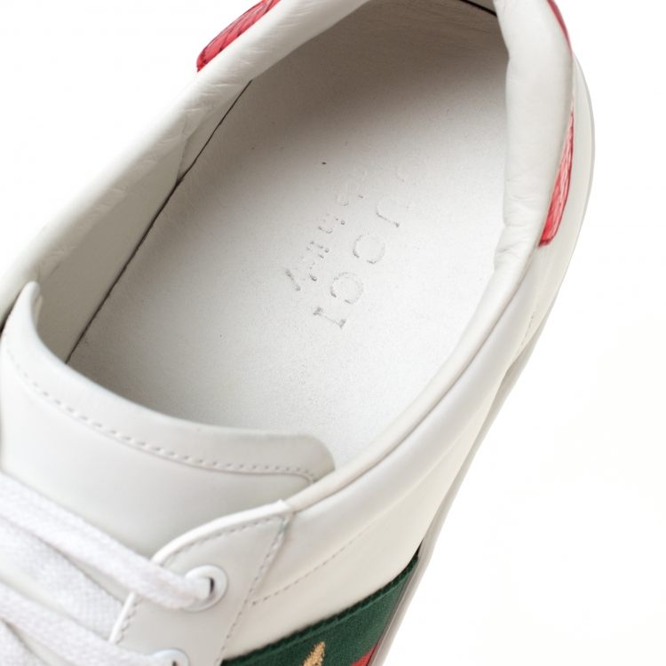Pre Owned Gucci White Leather Ace Embroidered Bee Low Top Sneakers Size 43