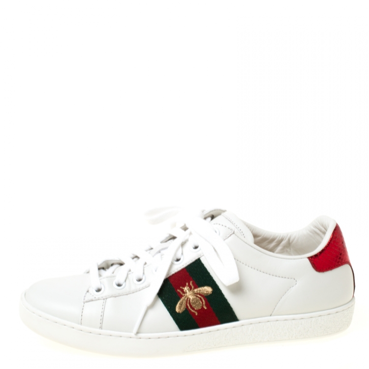 Gucci White Leather Ace Embroidered Bee Low Top Sneakers Size 36