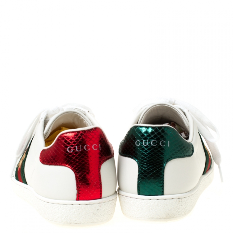Pre Owned Gucci White Leather Ace Embroidered Bee Low Top Sneakers Size 36