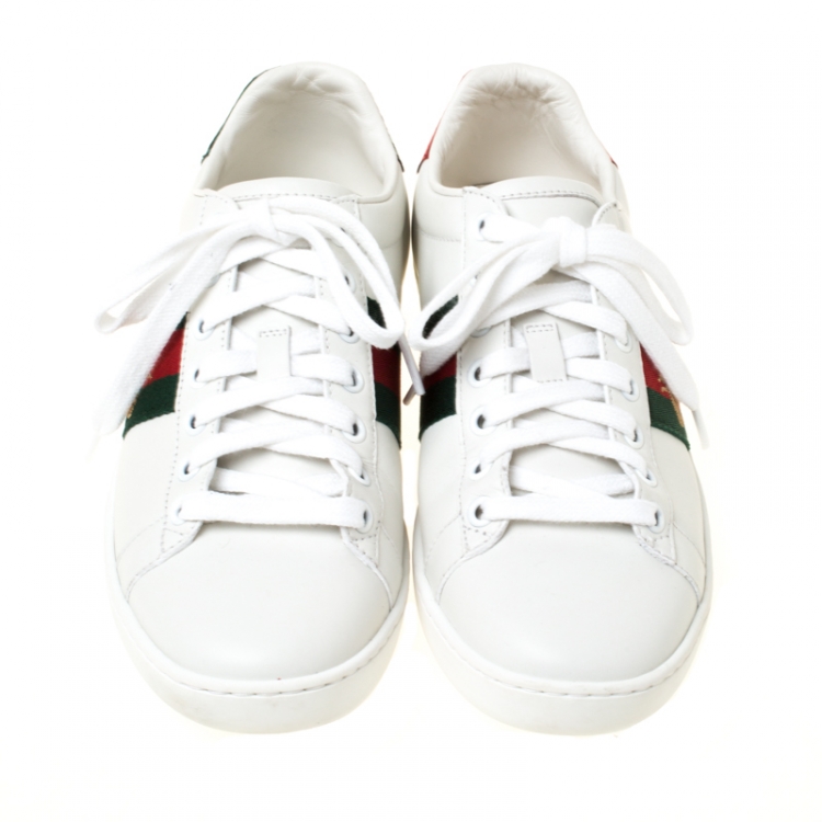 Pre Owned Gucci White Leather Ace Embroidered Bee Low Top Sneakers Size 36