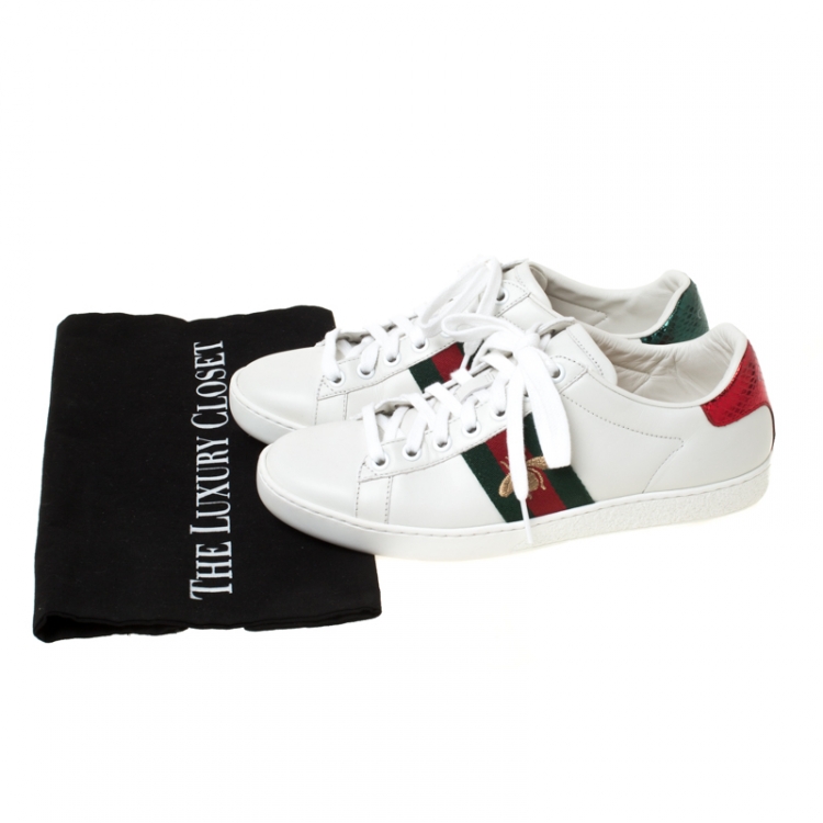 Pre Owned Gucci White Leather Ace Embroidered Bee Low Top Sneakers Size 36