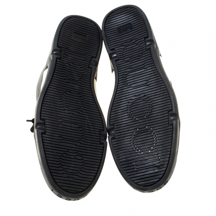 Pre Owned Gucci Black/White GG Interlocking Leather Lace Up High Top Sneakers Size 44.5