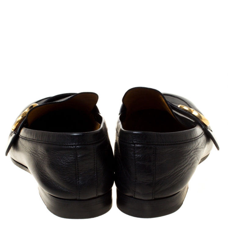 Pre Owned Gucci Black Leather Donnie Web Loafers Size 41