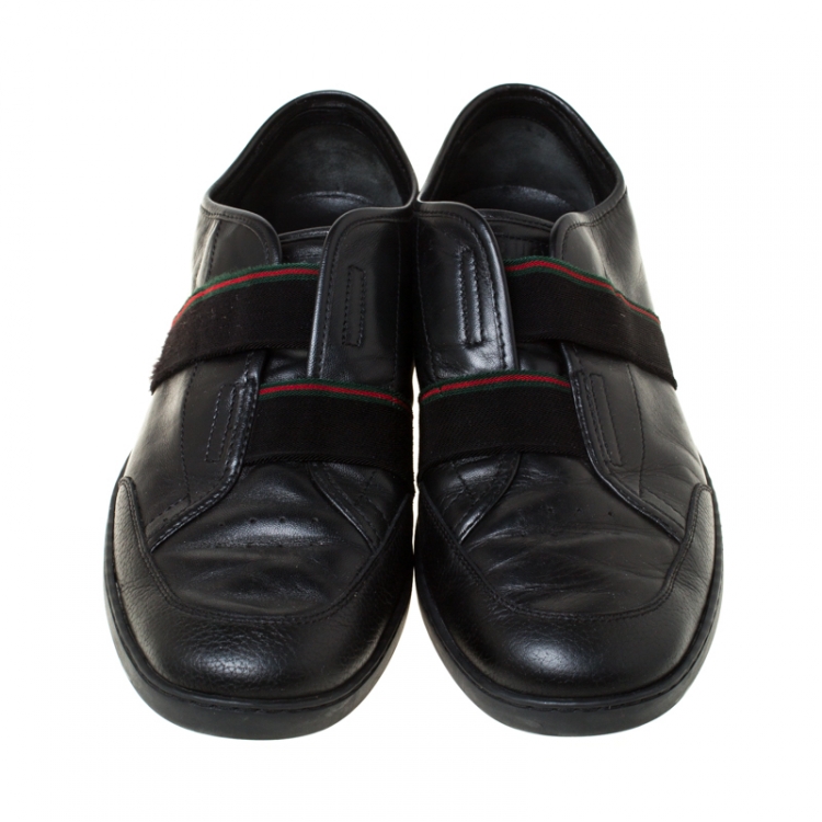 Pre Owned Gucci Black Leather Slip On Low Top Sneakers Size 42.5
