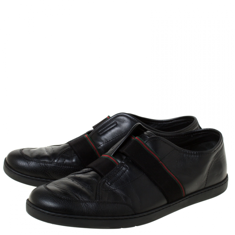Pre Owned Gucci Black Leather Slip On Low Top Sneakers Size 42.5